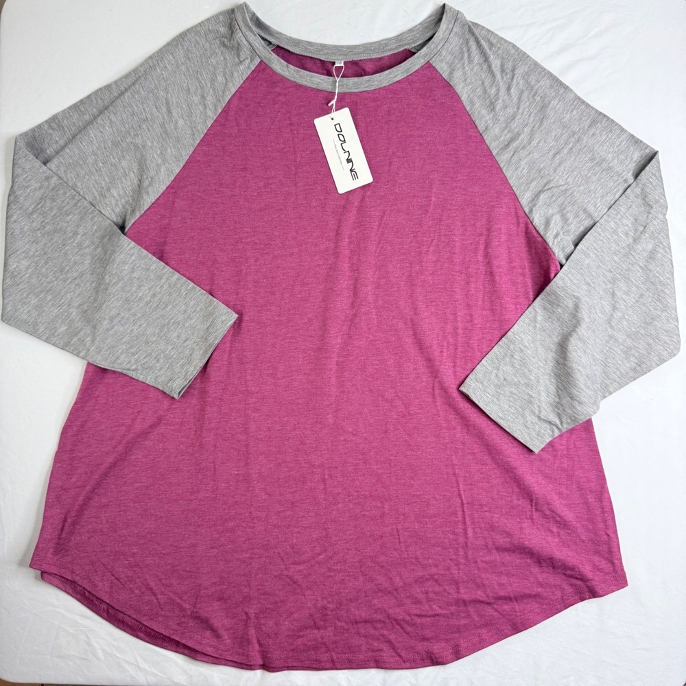 Dolnine Womens Plus Size‎ 20W Baseball Tee Magenta Grey Raglan 3/4 Sleeve Top